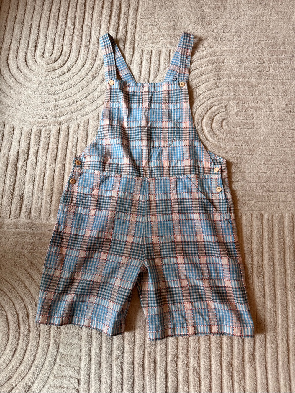 Ace & Jig Blue and Pink Plaid Short Overalls